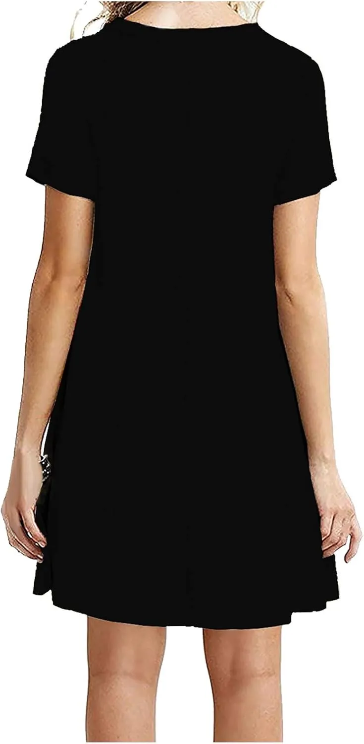 2024 Women's Casul Summer Crewneck Short Sleeve Solid A-Line Beach Vacation Midi Dresses Flowy Sundress Shift Dress