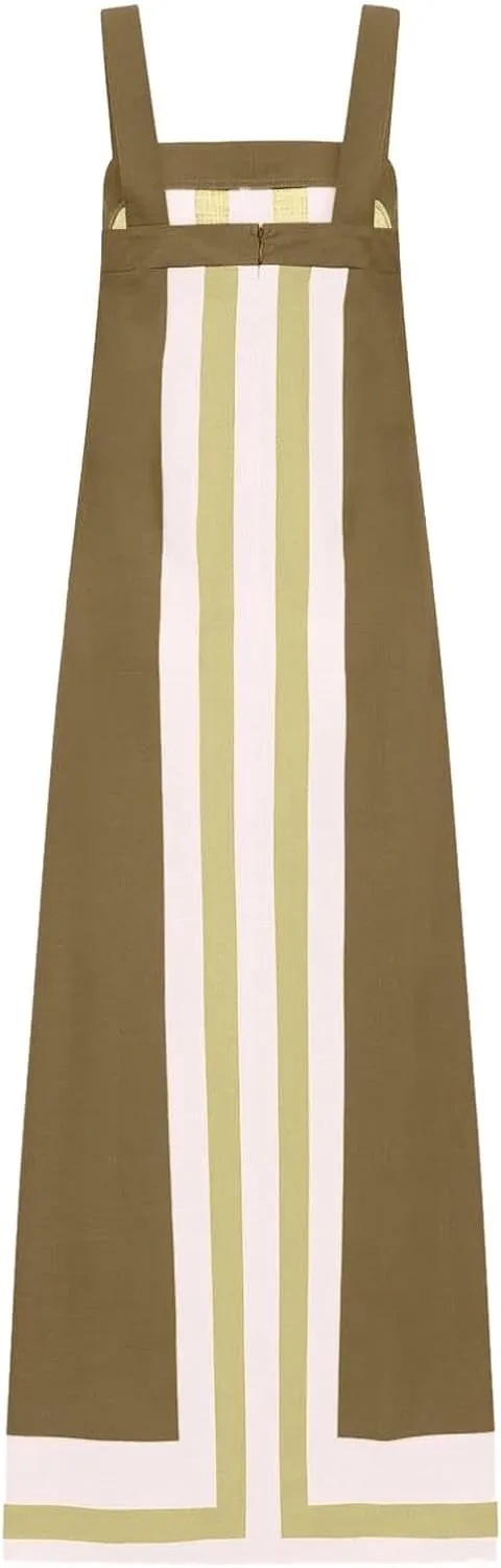 2025 Women Bohemian Floral Dress Summer Casual Color Block Maxi Beach Overall Dress Coverups