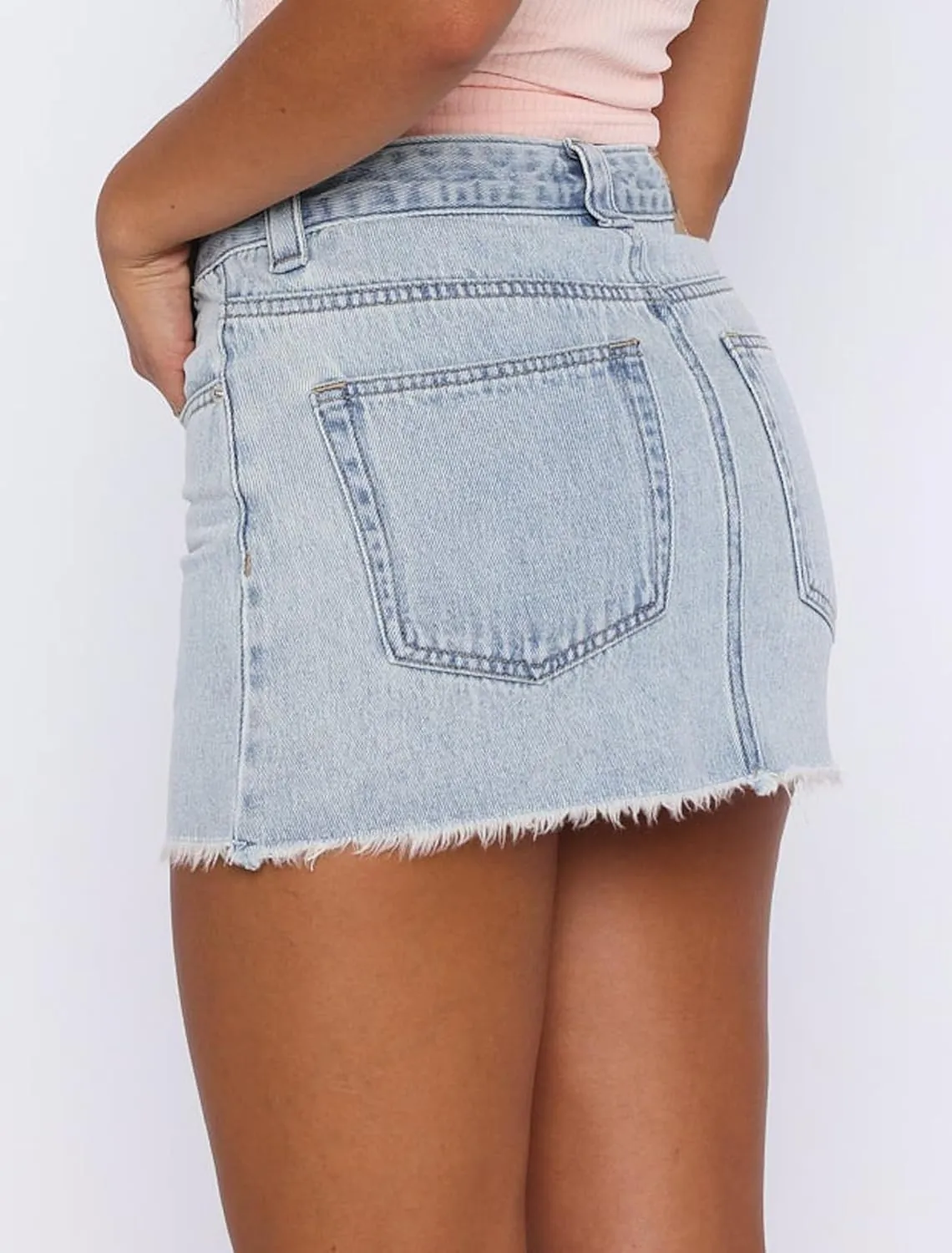 2025 Women's Fringed Denim Mini Skirt - Slim Fit Stretchable High-Waisted A-Line Skirt with Distressed Hem