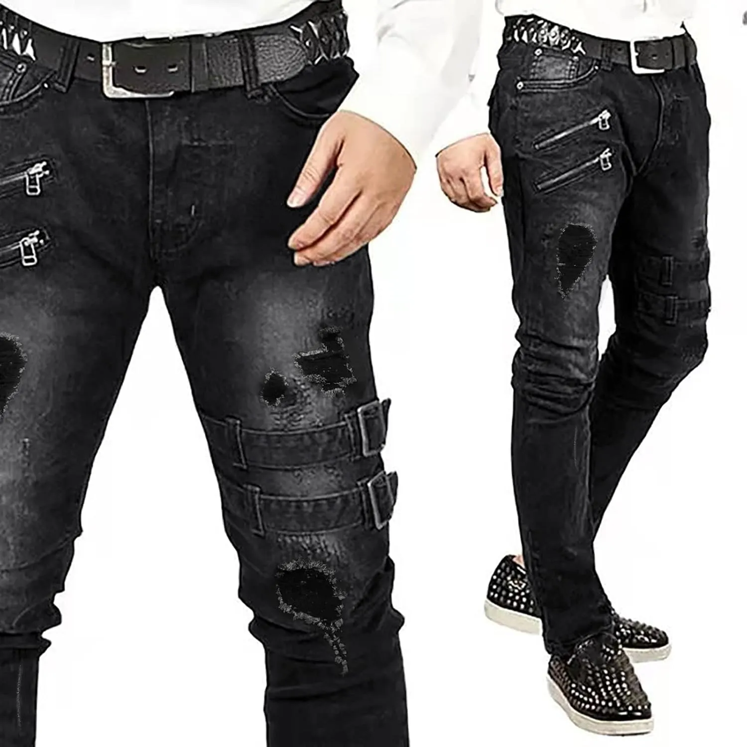 aihihe Mens Pants Relaxed fit Jeans Mens Jeans Slim fit 30x34 Stretchy Destroyed Jeans for Men Big and Tall Blue Jeans