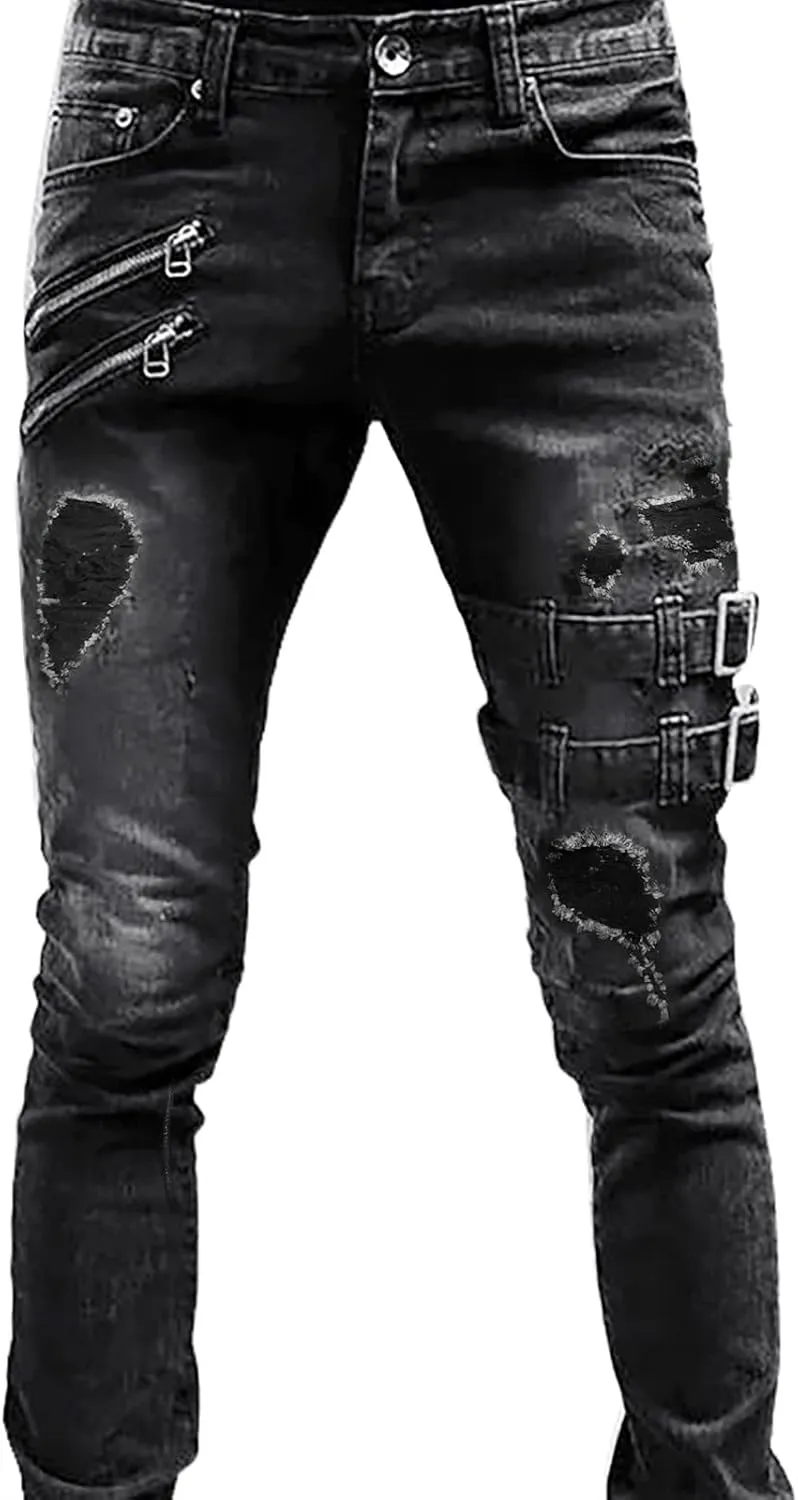 aihihe Mens Pants Relaxed fit Jeans Mens Jeans Slim fit 30x34 Stretchy Destroyed Jeans for Men Big and Tall Blue Jeans