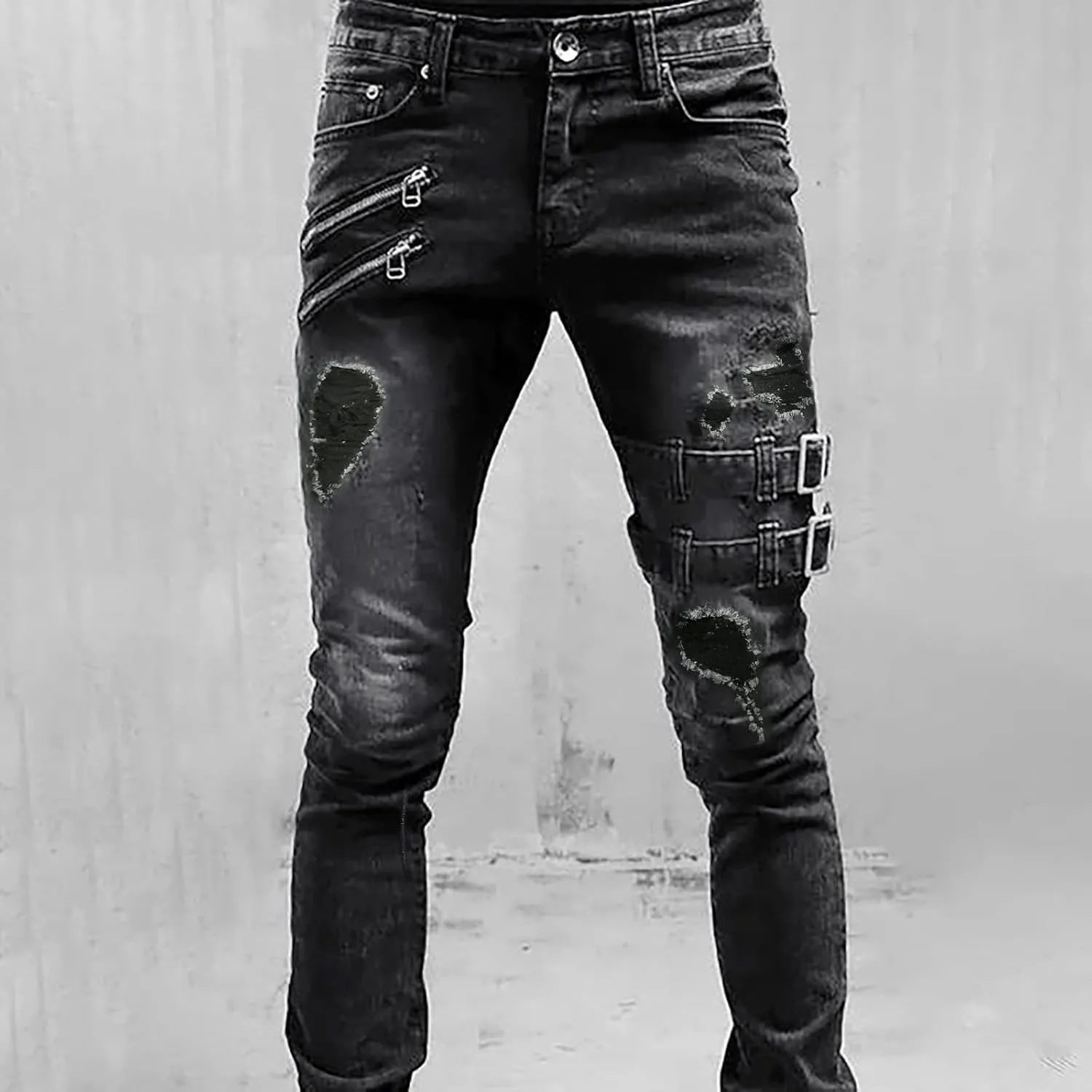 aihihe Mens Pants Relaxed fit Jeans Mens Jeans Slim fit 30x34 Stretchy Destroyed Jeans for Men Big and Tall Blue Jeans