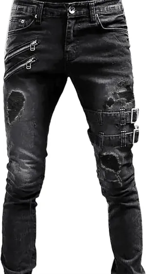 aihihe Mens Pants Relaxed fit Jeans Mens Jeans Slim fit 30x34 Stretchy Destroyed Jeans for Men Big and Tall Blue Jeans
