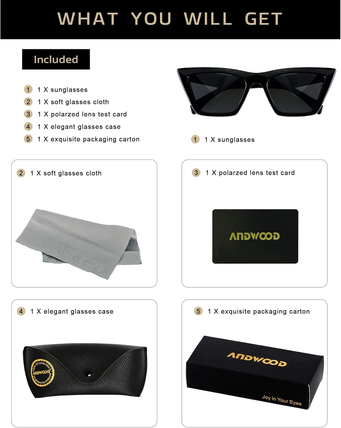 ANDWOOD Cat Eye Sunglasses for Women Polarized Cateye Frames Fashion Vintage Square Classic Retro Sun Glasses