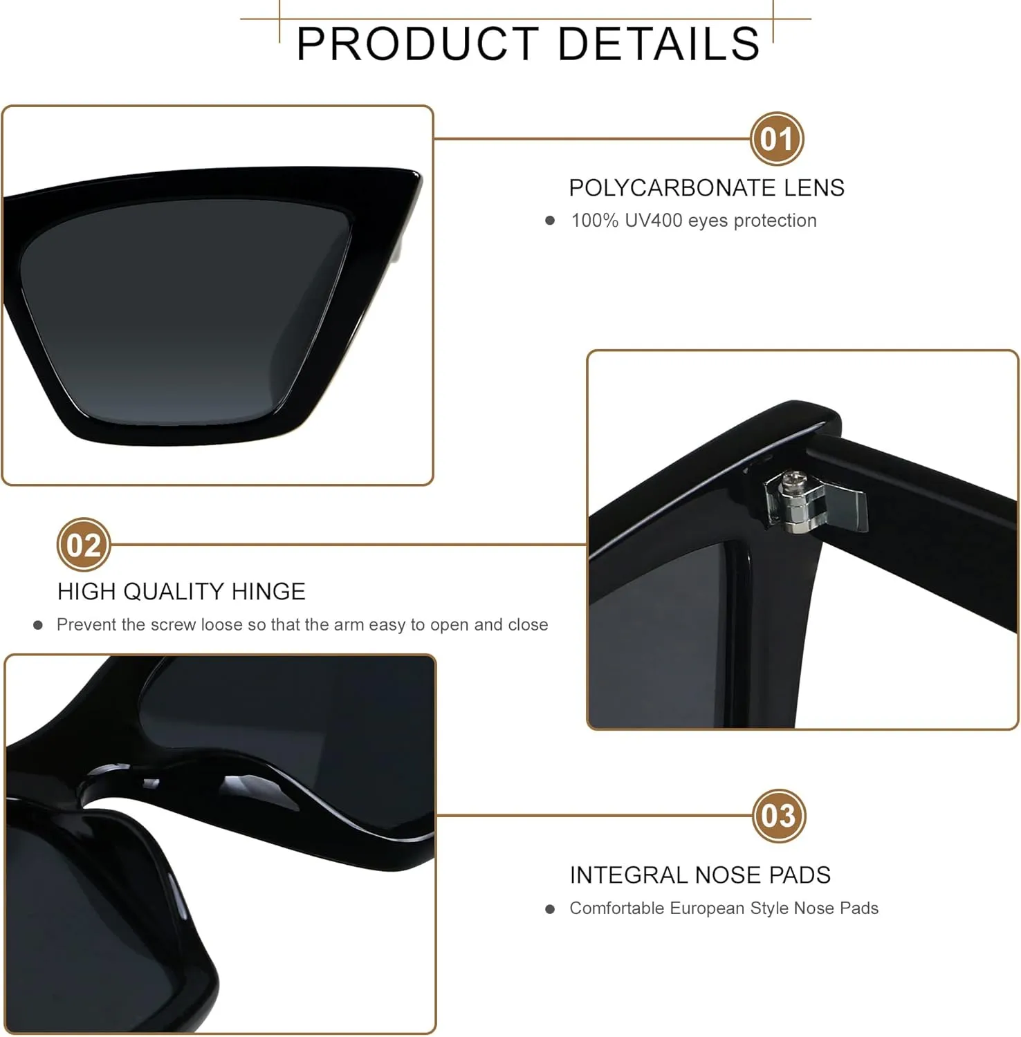 ANDWOOD Cat Eye Sunglasses for Women Polarized Cateye Frames Fashion Vintage Square Classic Retro Sun Glasses