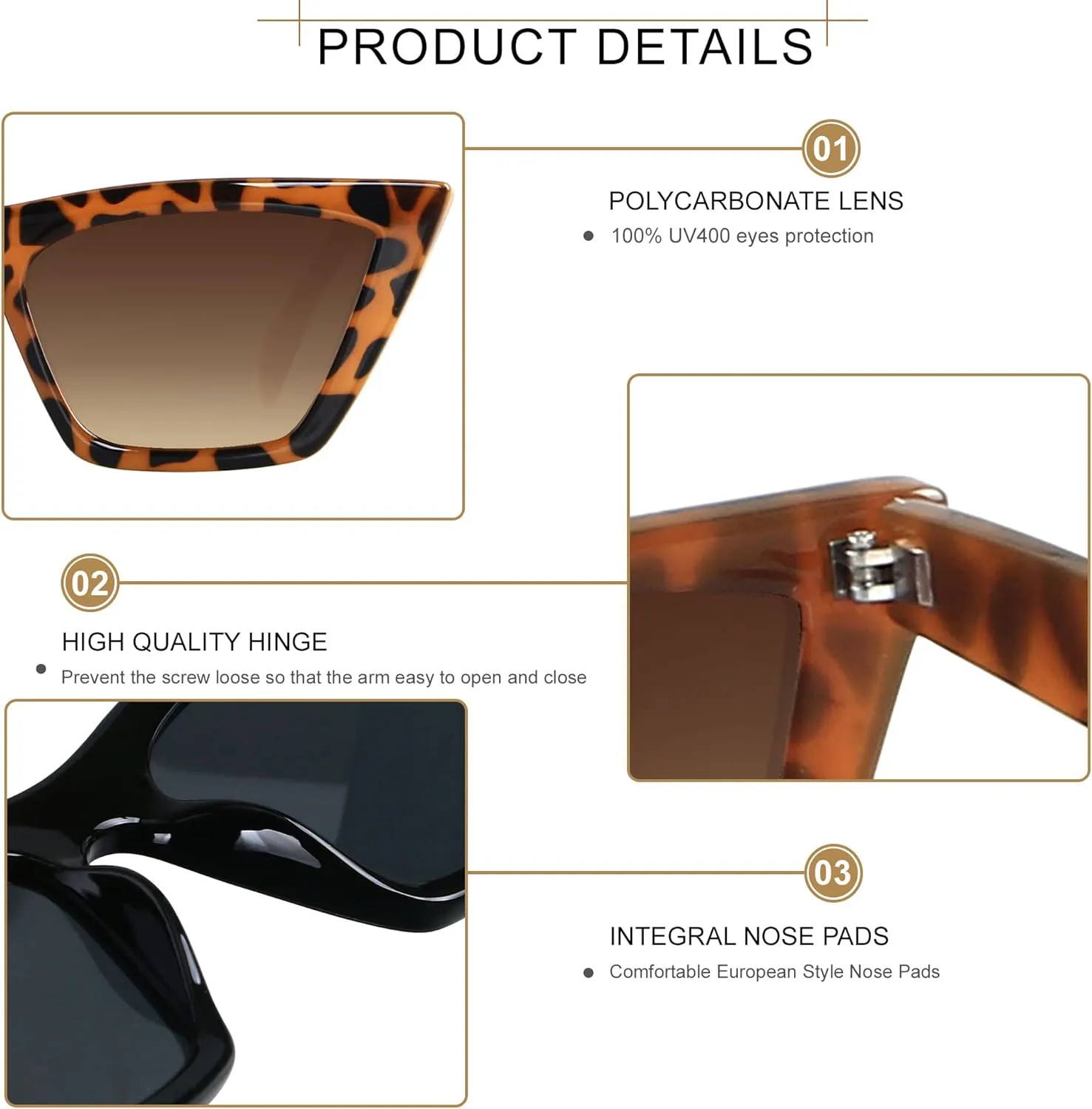 ANDWOOD Cat Eye Sunglasses for Women Polarized Cateye Frames Fashion Vintage Square Classic Retro Sun Glasses