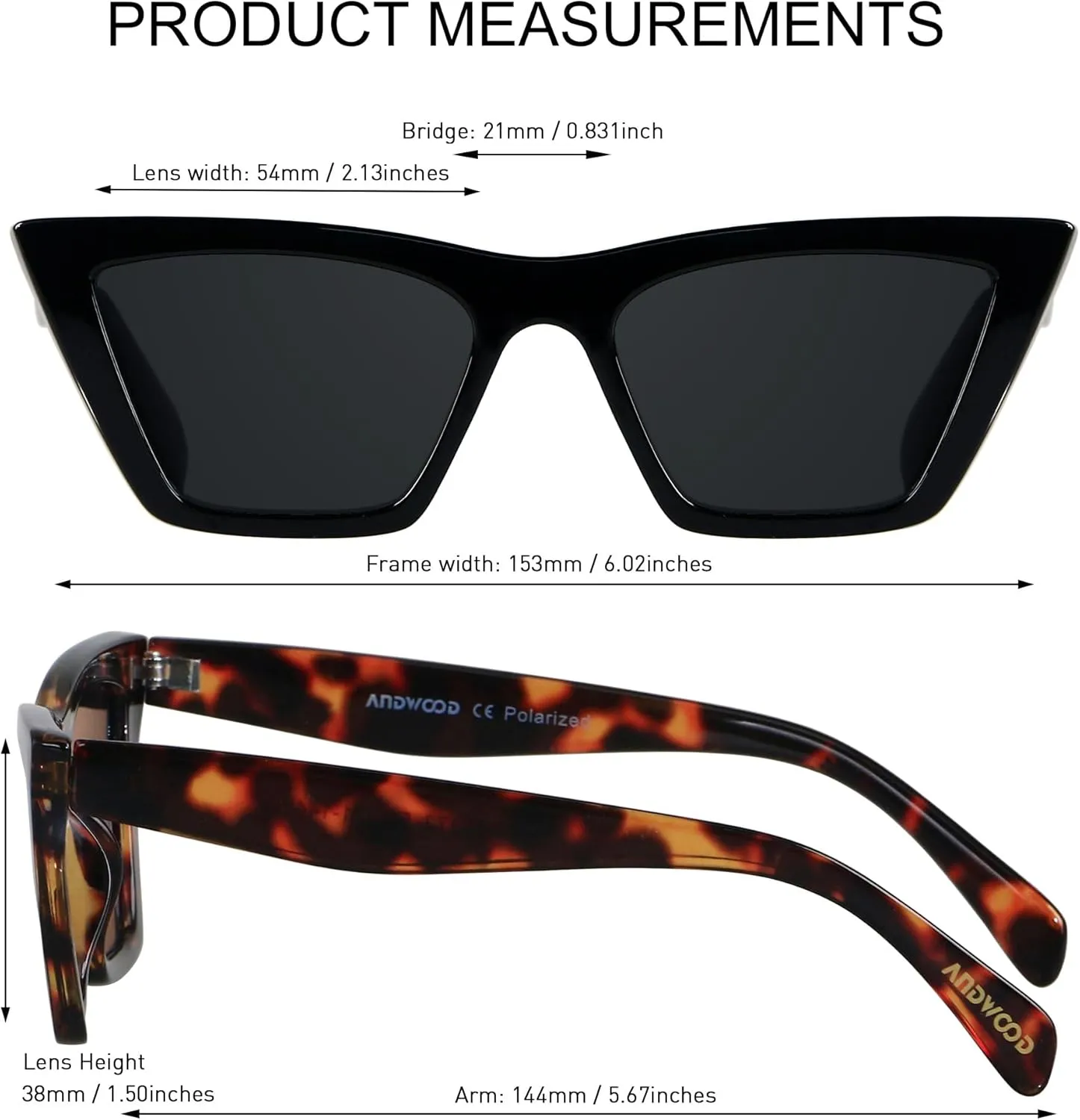 ANDWOOD Cat Eye Sunglasses for Women Polarized Cateye Frames Fashion Vintage Square Classic Retro Sun Glasses