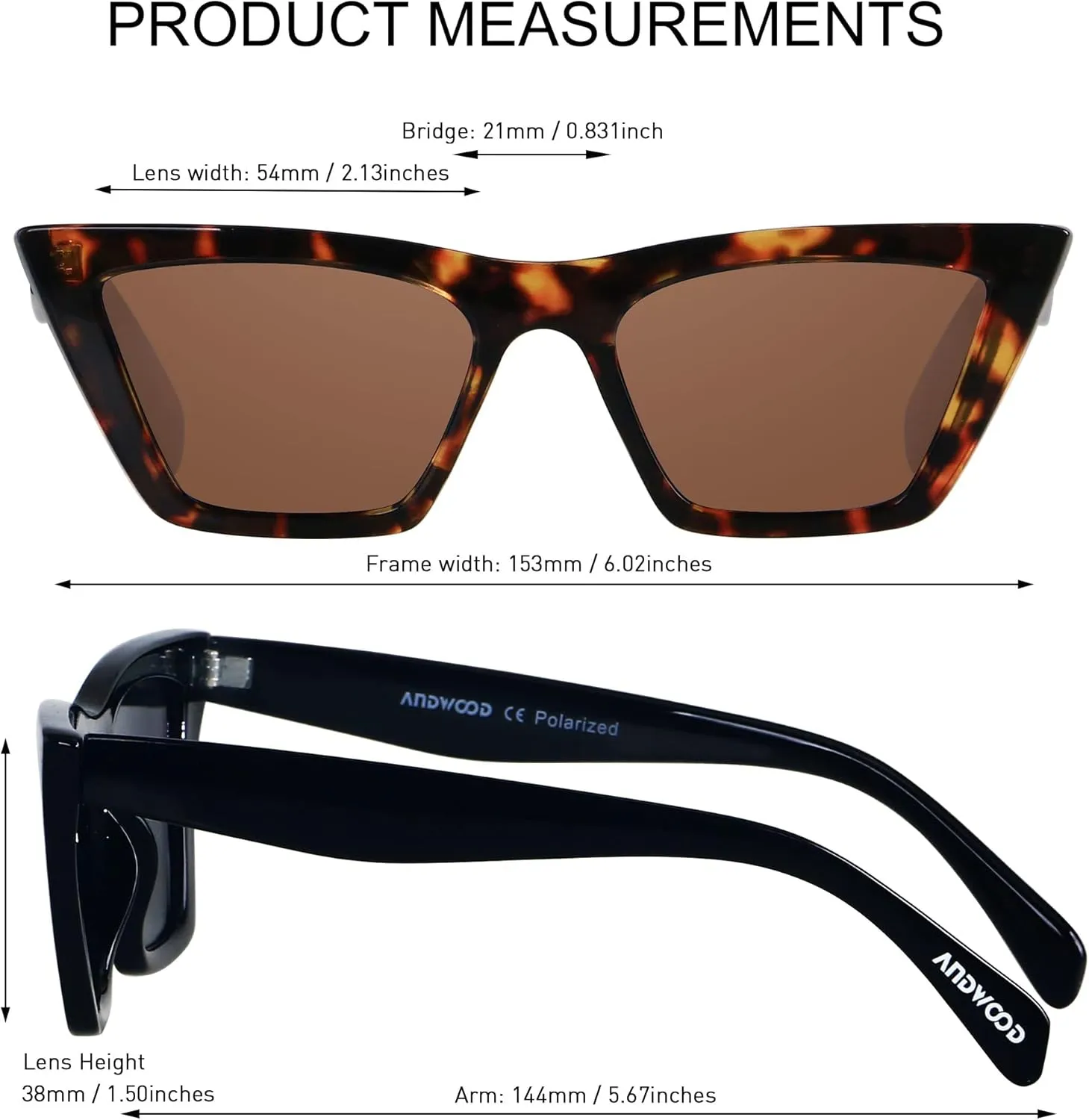 ANDWOOD Cat Eye Sunglasses for Women Polarized Cateye Frames Fashion Vintage Square Classic Retro Sun Glasses