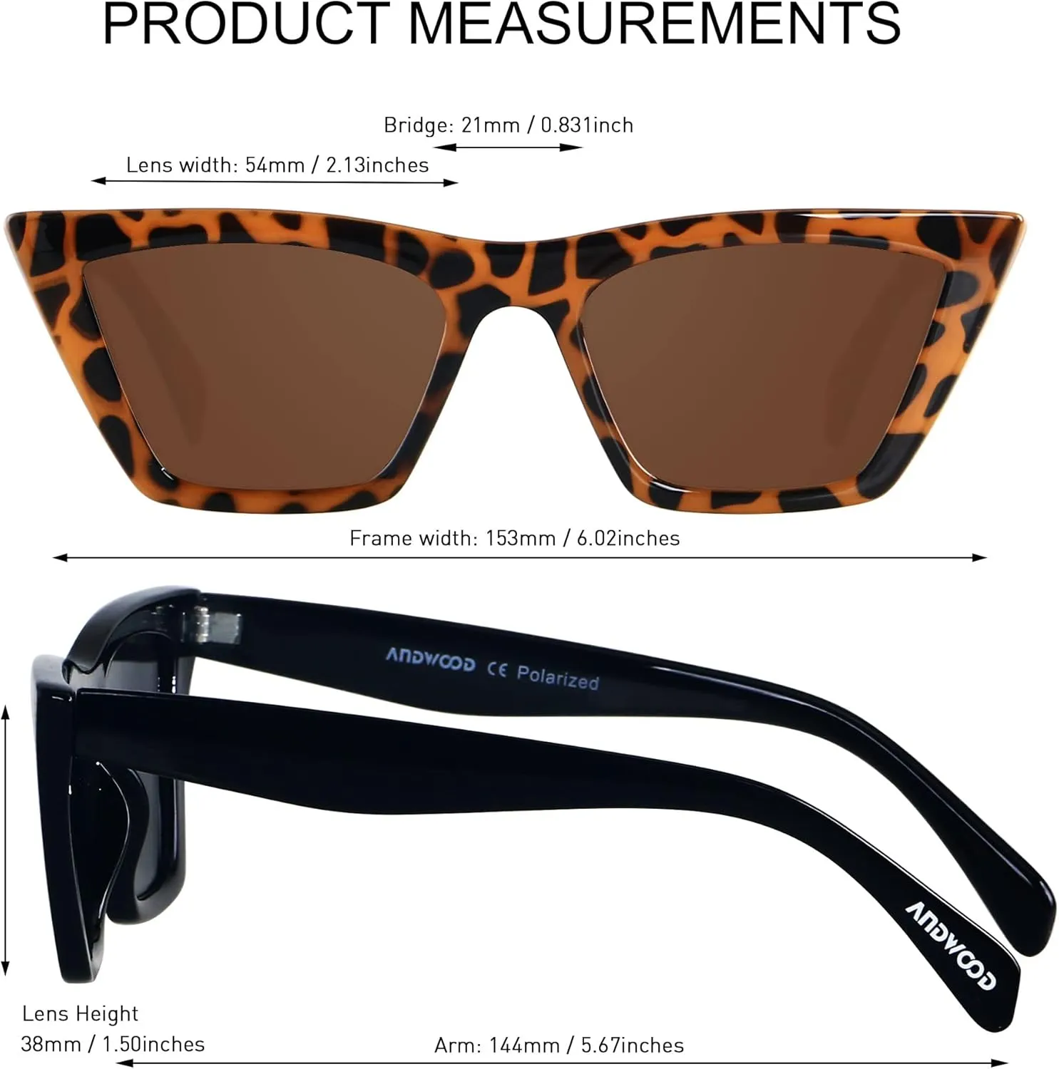 ANDWOOD Cat Eye Sunglasses for Women Polarized Cateye Frames Fashion Vintage Square Classic Retro Sun Glasses