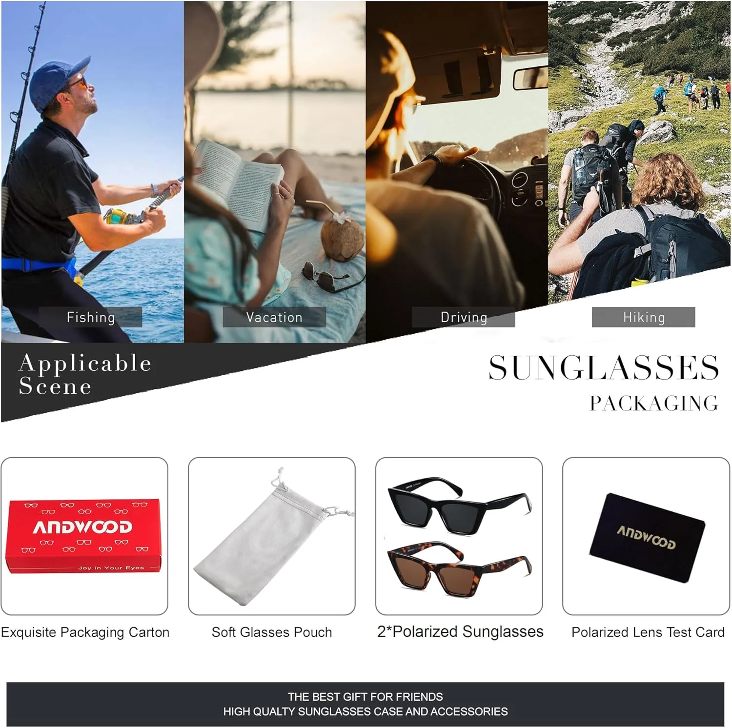 ANDWOOD Cat Eye Sunglasses for Women Polarized Cateye Frames Fashion Vintage Square Classic Retro Sun Glasses