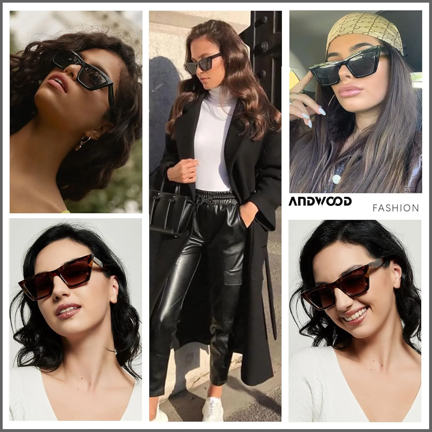 ANDWOOD Cat Eye Sunglasses for Women Polarized Cateye Frames Fashion Vintage Square Classic Retro Sun Glasses
