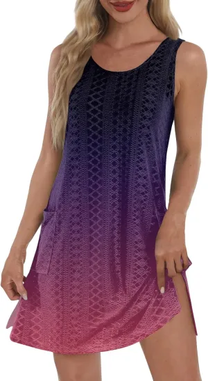 Azeralia Women Casual Loose Sundress Sleeveless Round Neck Mini Beach Tank Dress Travel Vacation 2025 Summer Outfits