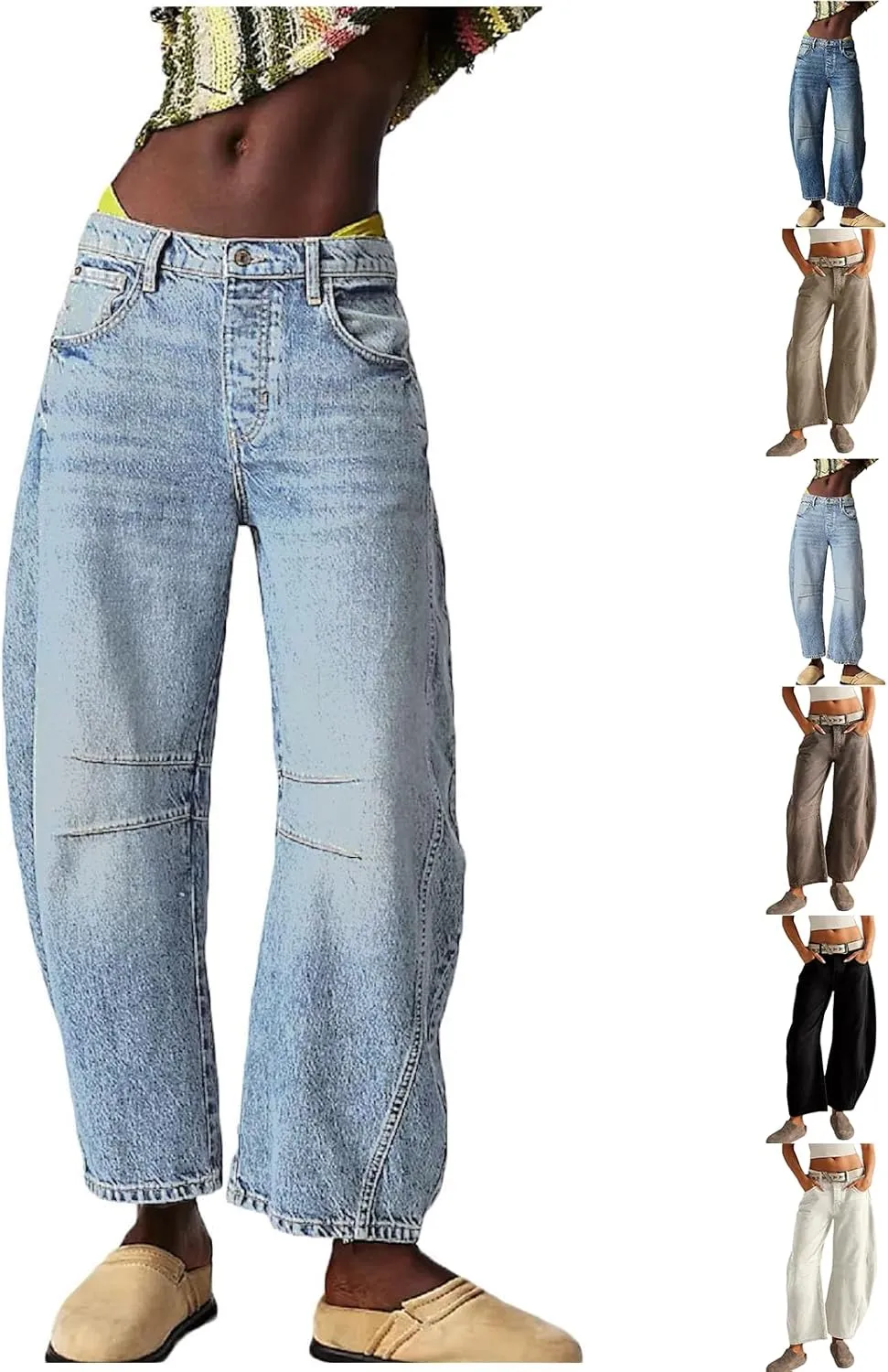 Barrel Jeans Women Casual Trendy Low Rise Baggy Wide Leg Jeans Boyfriend Vintage Cropped Trousers with Pockets