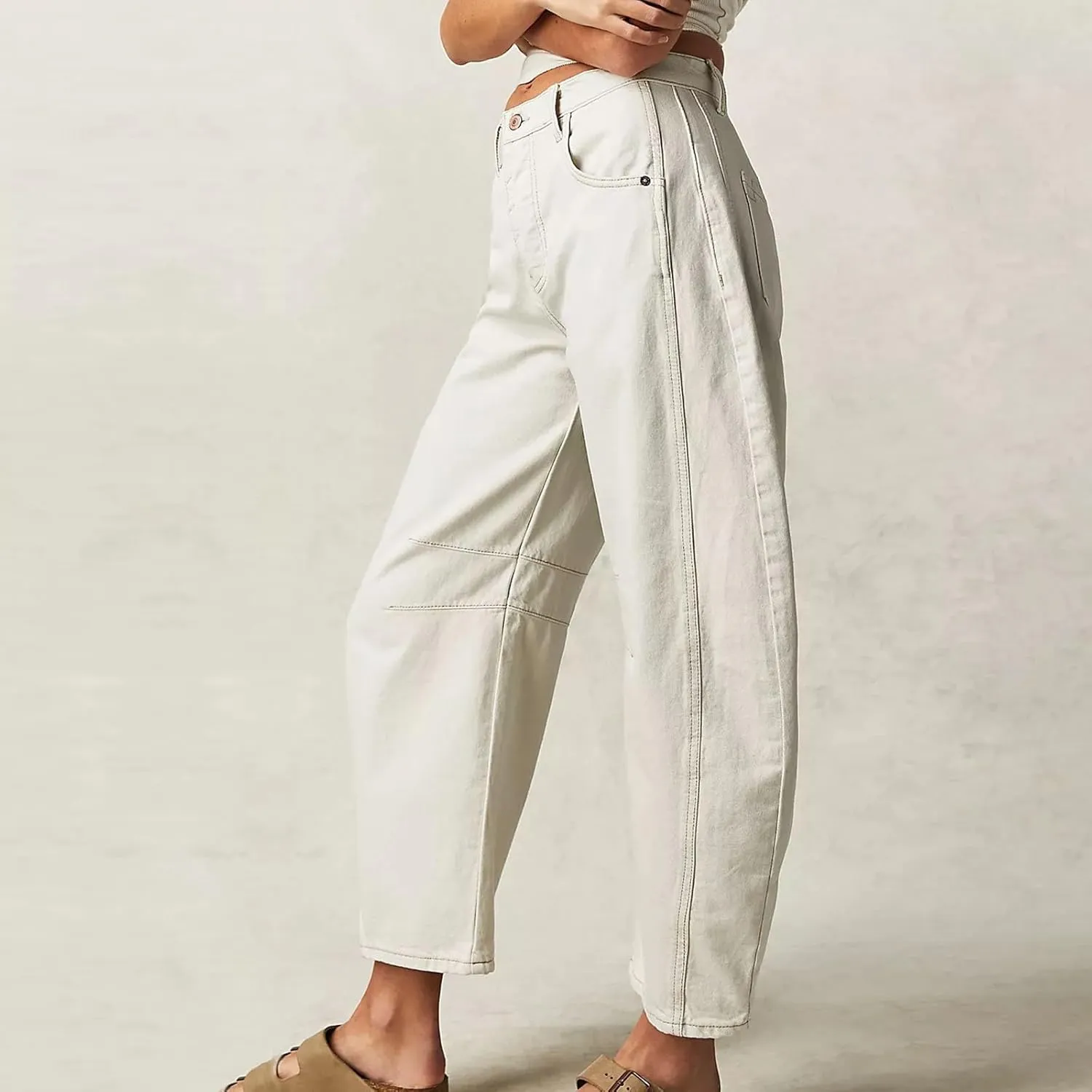 Barrel Jeans Women Casual Trendy Low Rise Baggy Wide Leg Jeans Boyfriend Vintage Cropped Trousers with Pockets