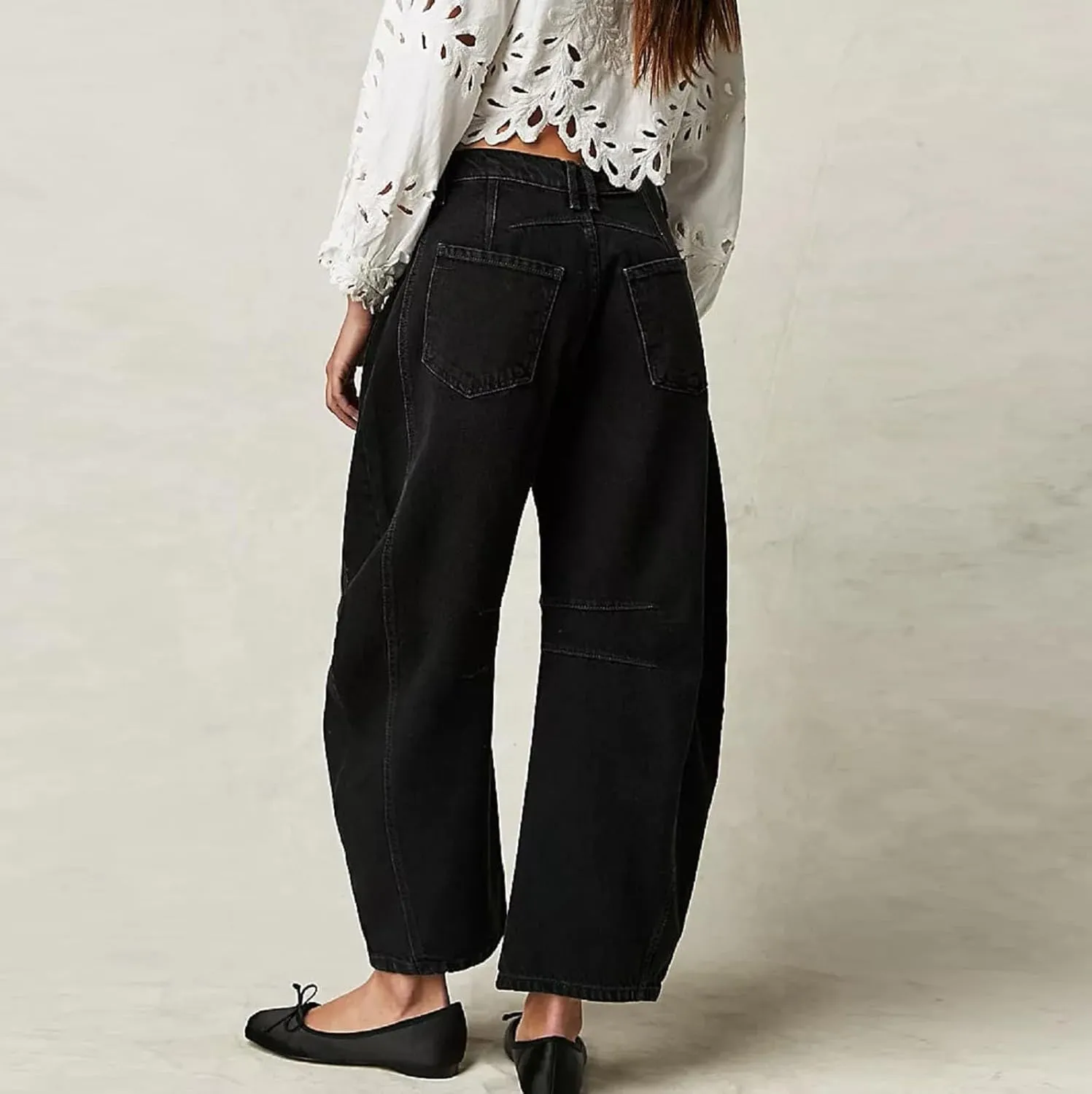Barrel Jeans Women Casual Trendy Low Rise Baggy Wide Leg Jeans Boyfriend Vintage Cropped Trousers with Pockets