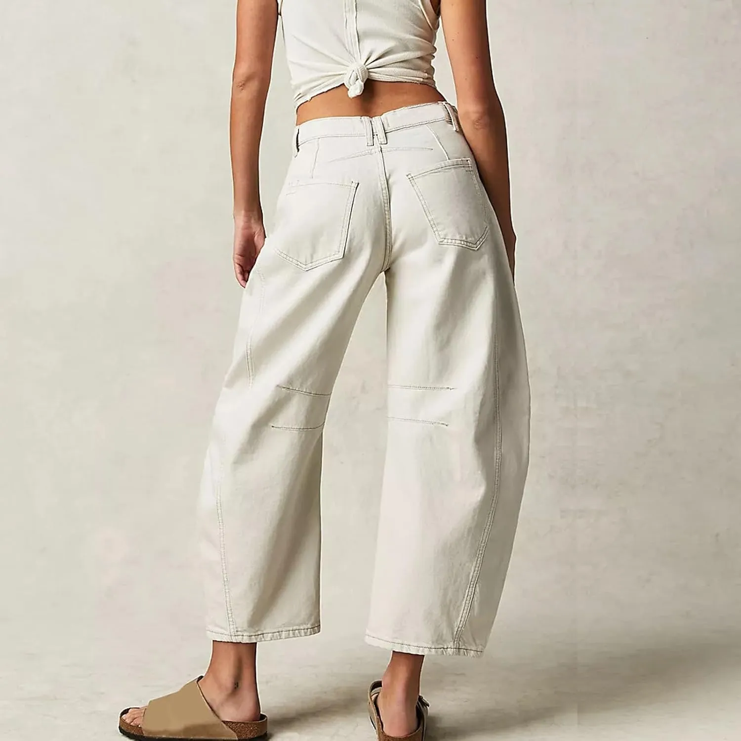 Barrel Jeans Women Casual Trendy Low Rise Baggy Wide Leg Jeans Boyfriend Vintage Cropped Trousers with Pockets