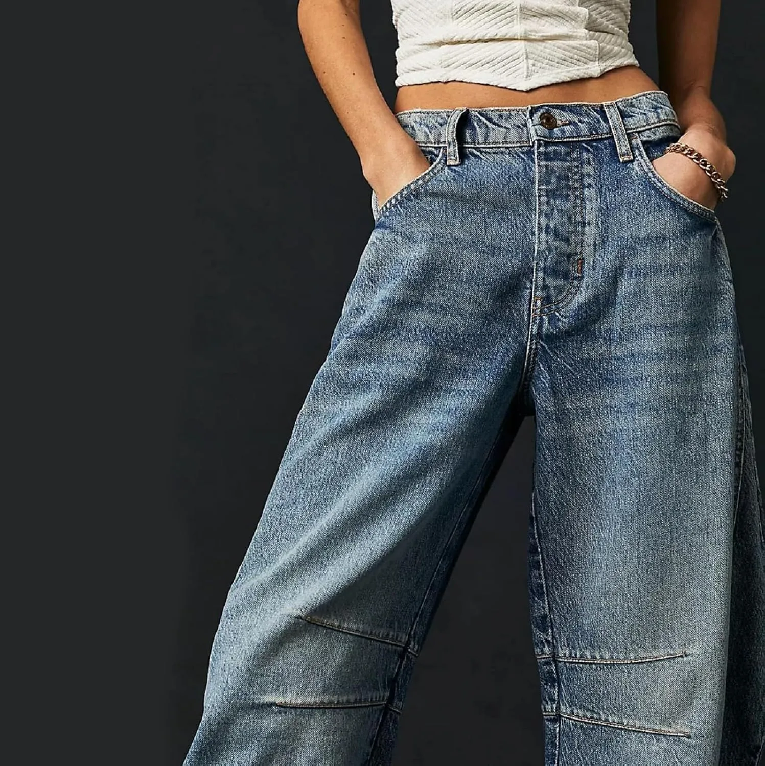 Barrel Jeans Women Casual Trendy Low Rise Baggy Wide Leg Jeans Boyfriend Vintage Cropped Trousers with Pockets
