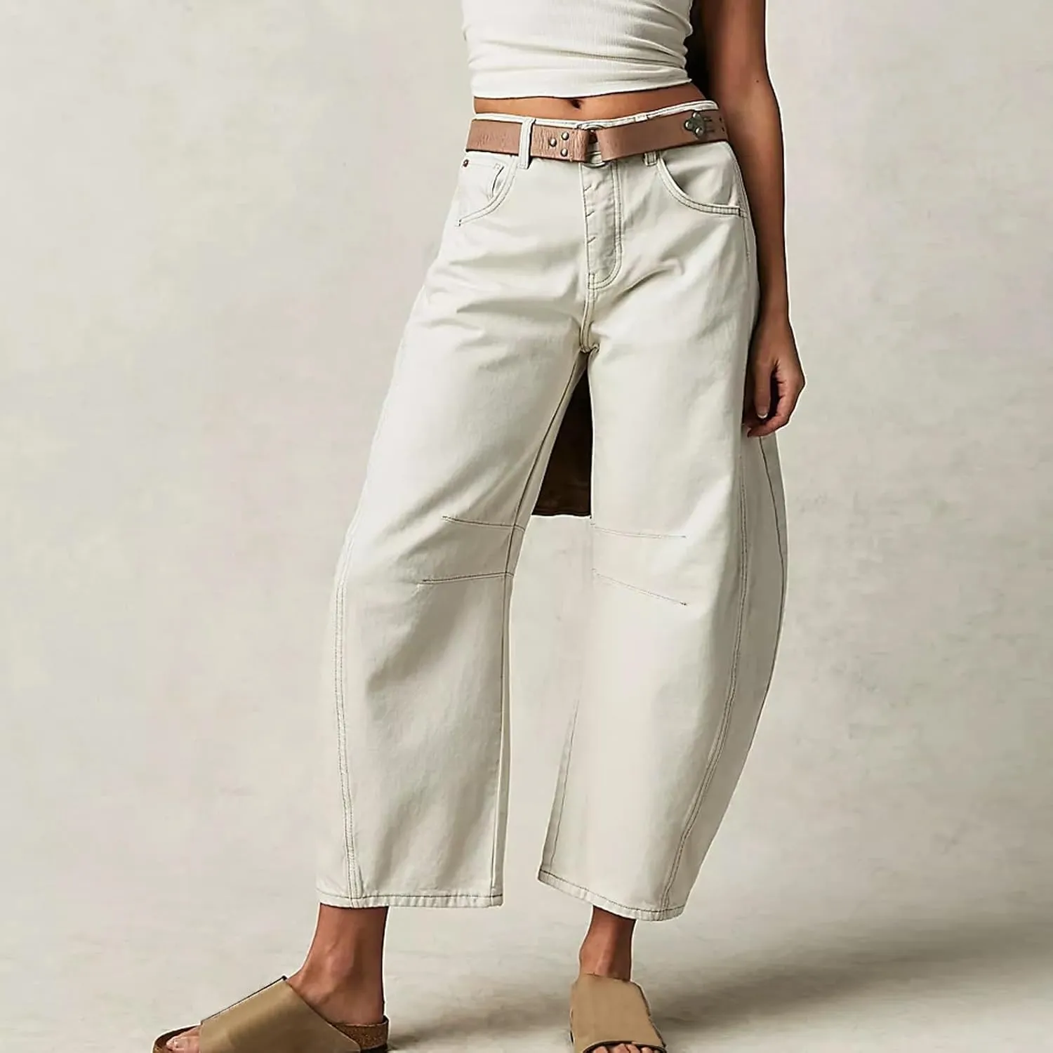 Barrel Jeans Women Casual Trendy Low Rise Baggy Wide Leg Jeans Boyfriend Vintage Cropped Trousers with Pockets