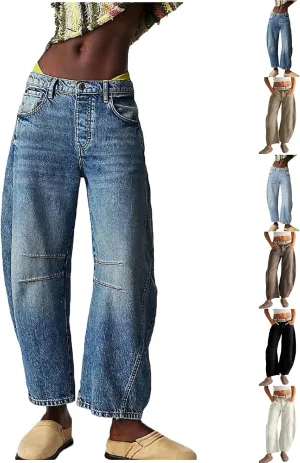 Barrel Jeans Women Casual Trendy Low Rise Baggy Wide Leg Jeans Boyfriend Vintage Cropped Trousers with Pockets