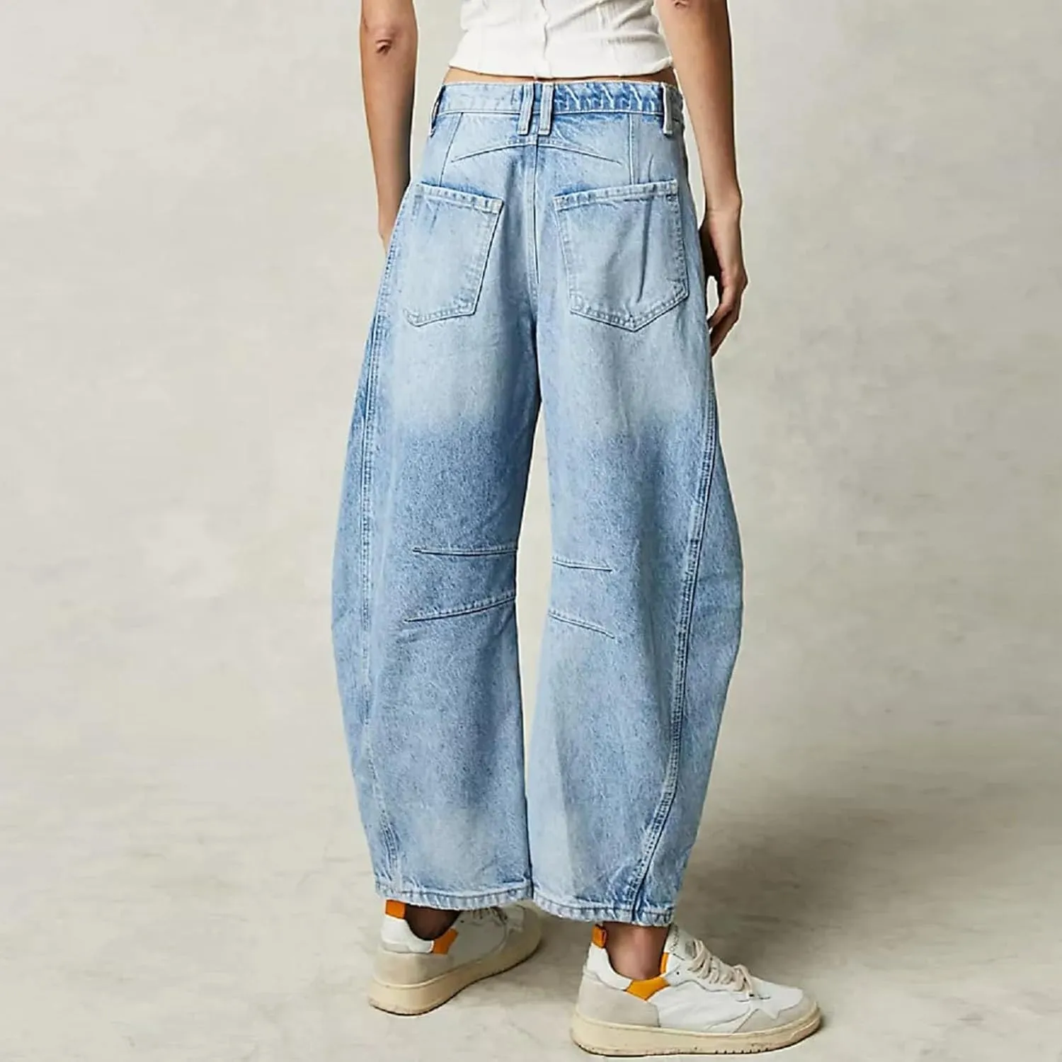 Barrel Jeans Women Casual Trendy Low Rise Baggy Wide Leg Jeans Boyfriend Vintage Cropped Trousers with Pockets