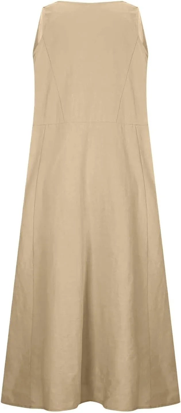 Beach Dresses for Women 2025 Color Pocket V Neck Sleeveless Casual Dress A Line Swing Casual Party Cocktail Dresses