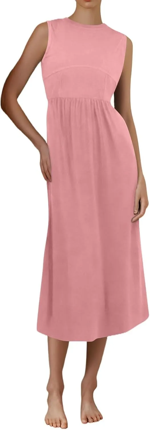 Boho Dress for Women Summer Tank Dress Casual Sundresses High Waist Sleeveless Wrap Dresses Ruffle Dresses with Pocket