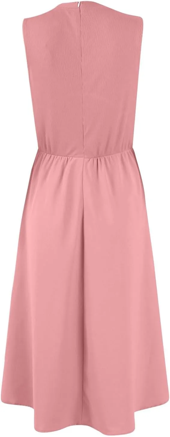 Boho Dress for Women Summer Tank Dress Casual Sundresses High Waist Sleeveless Wrap Dresses Ruffle Dresses with Pocket