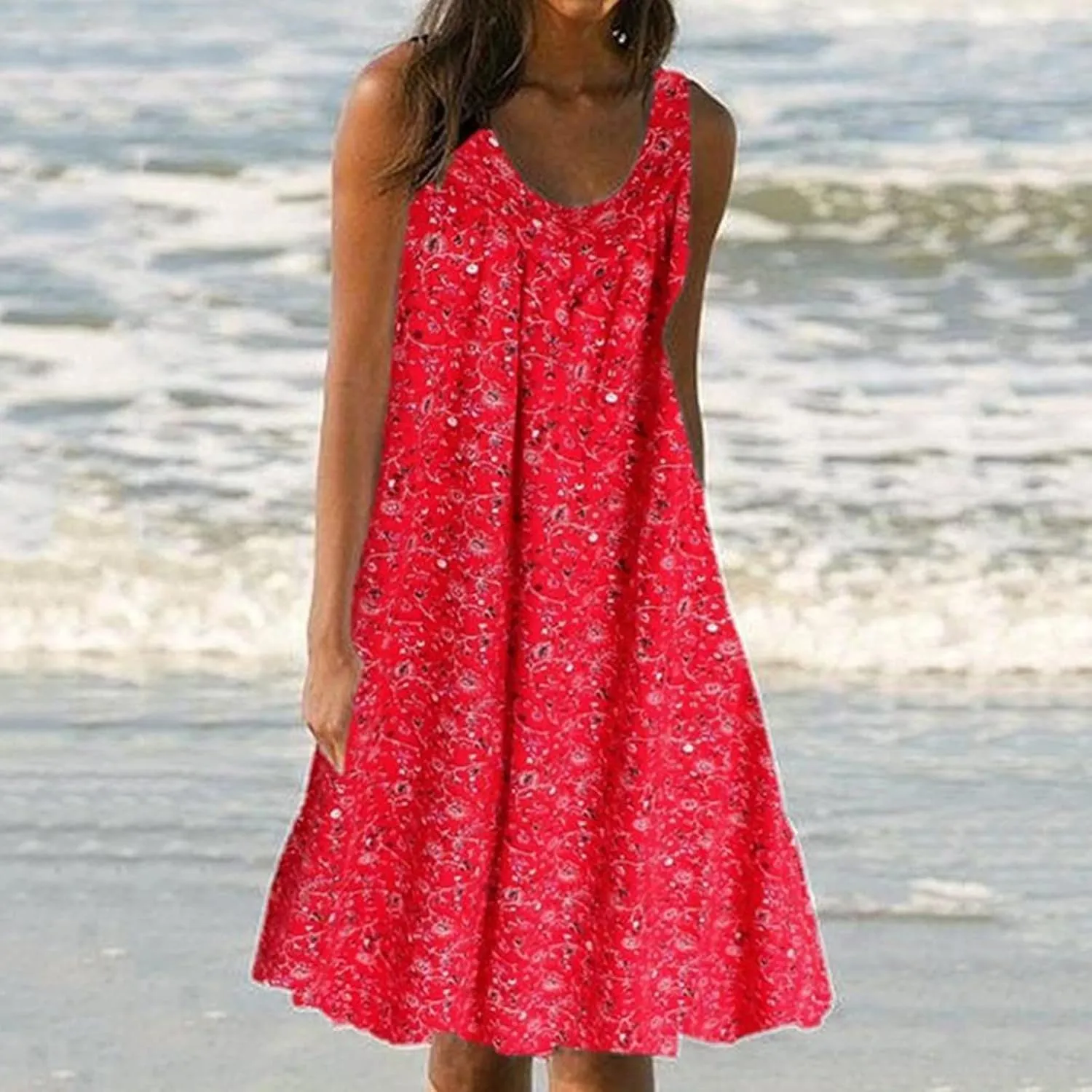 Boho Dresses for Women 2025 Summer Tank Top Dress Sun Dresses Sleeveless Short Dresses Boho Floral Dress with Pockets