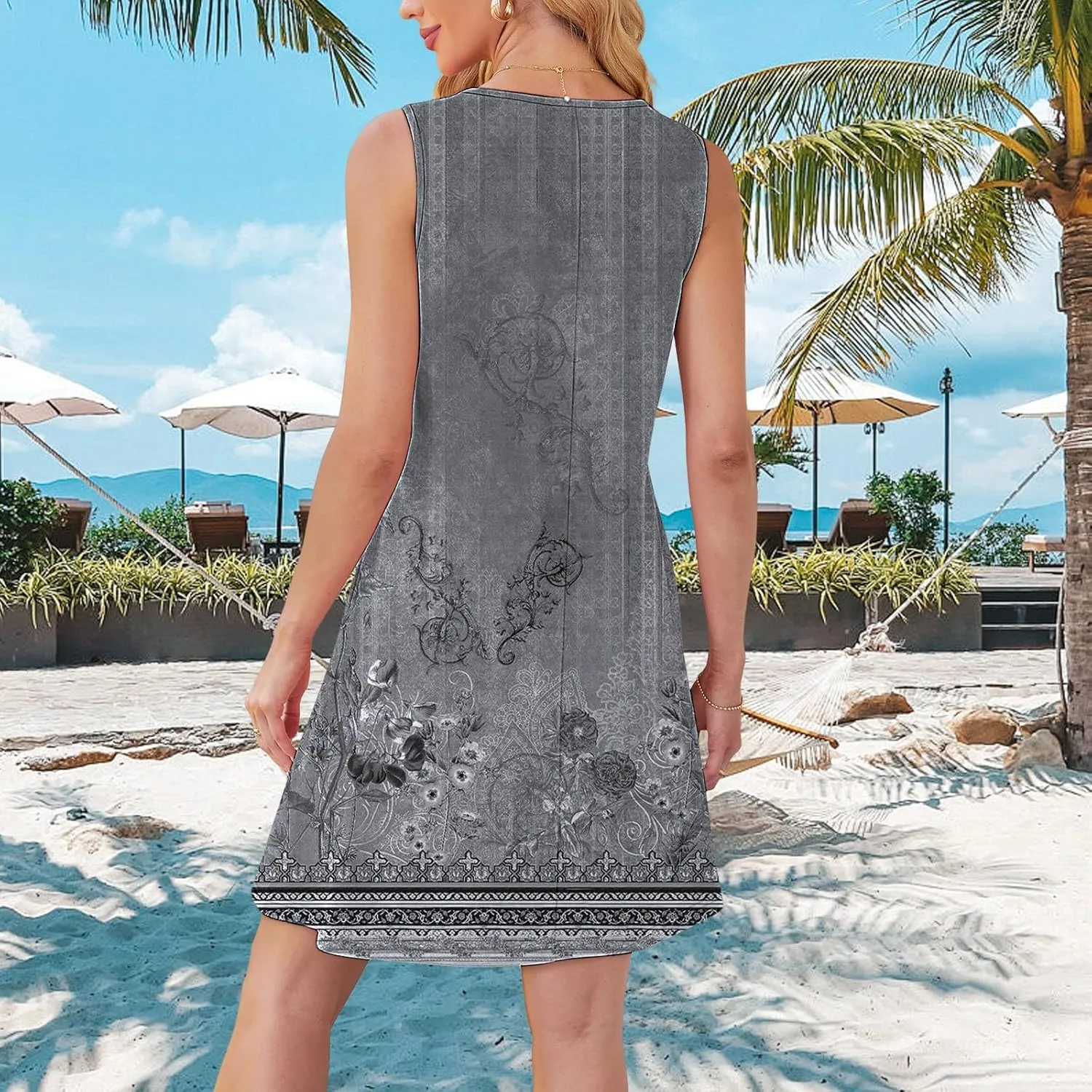 Boho Dresses for Women 2025 Womens with Pockets Summer Casual Tank Dress Sleeveless Midi Beach Dress Womens Cotton