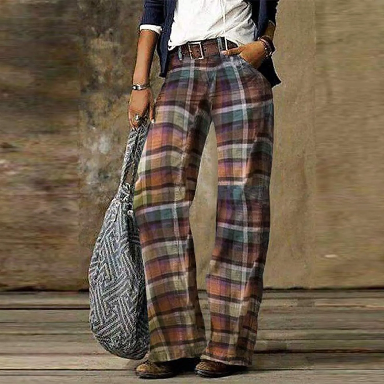 Boyfriend Jeans for Women Casual Loose Fit Patchwork Denim Pants High Waist Color Block Jeans Wide Leg Cargo Pants