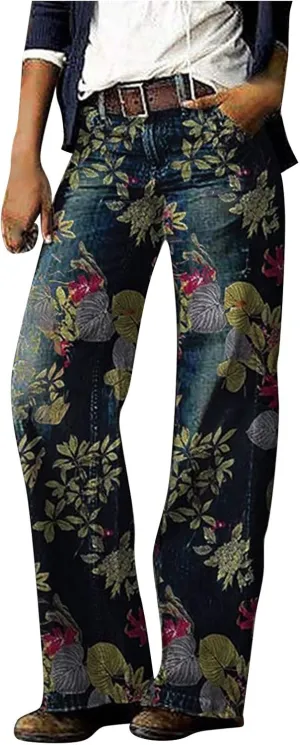 Boyfriend Jeans for Women Casual Loose Fit Patchwork Denim Pants High Waist Color Block Jeans Wide Leg Cargo Pants