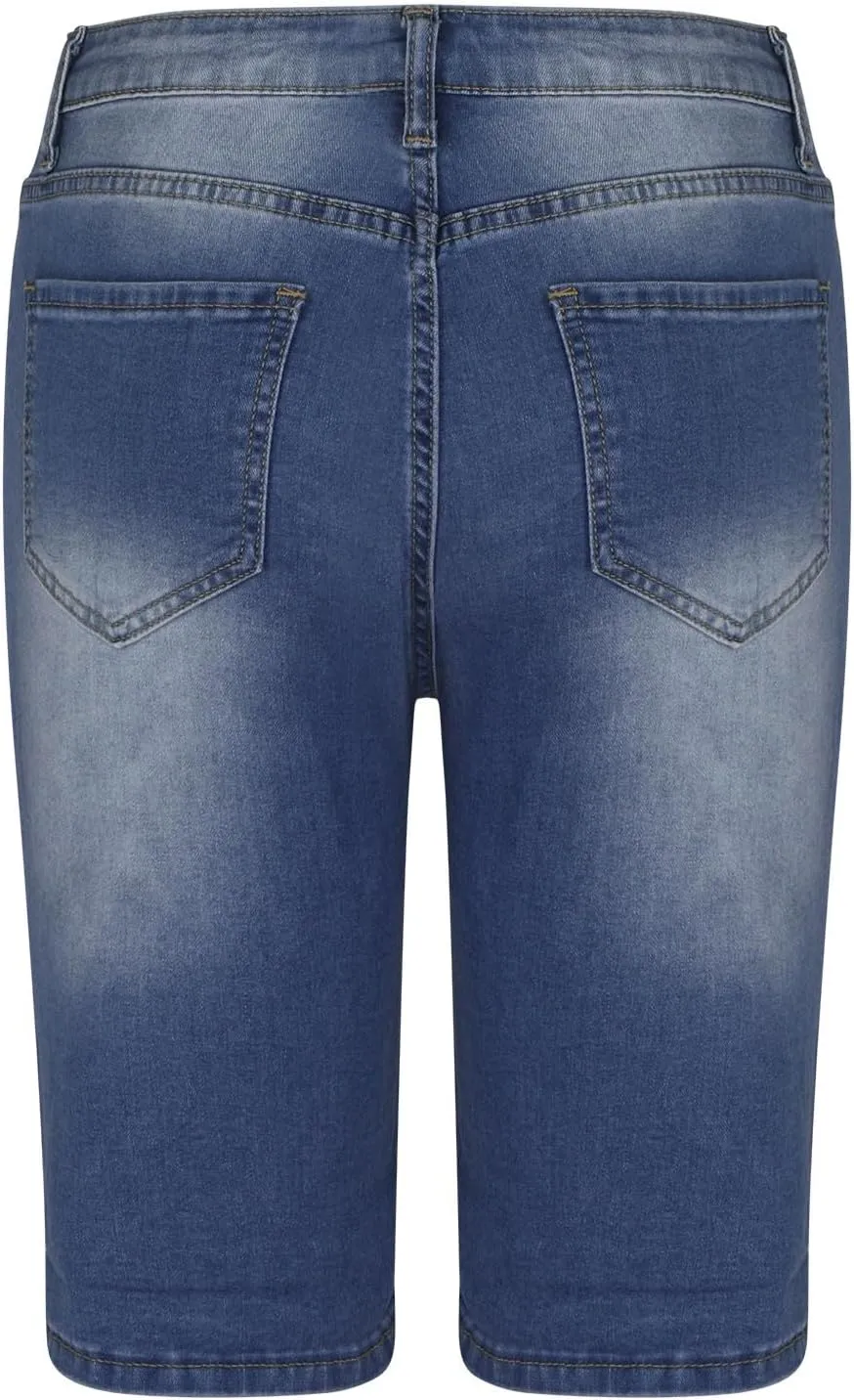 BTDECLAR Ripped Denim Shorts Women Casual Summer High Waisted Stretchy Cuffed Hem Jean Shorts Straight Leg Bermuda Shorts