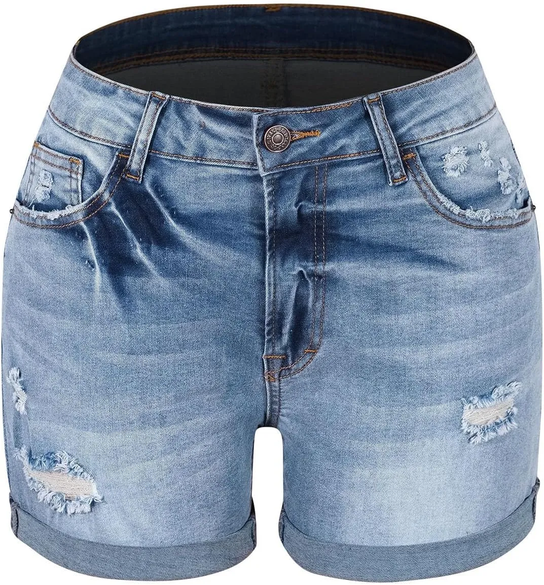 BTDECLAR Women's Ripped Denim Shorts Slim Stretchy High Waisted Casual Summer Distressed Cuffed Hem Jean Shorts with Pockets