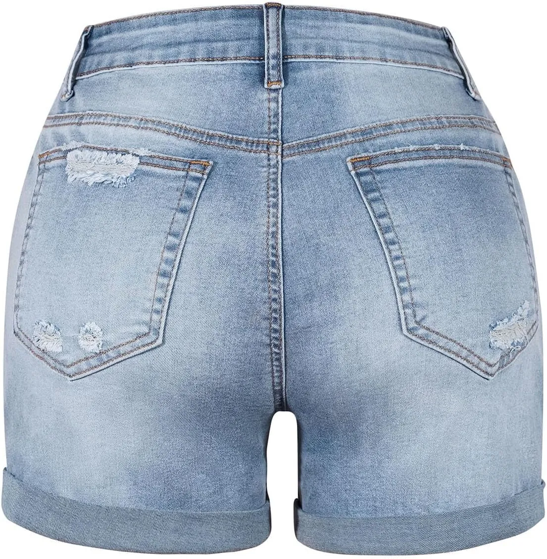 BTDECLAR Women's Ripped Denim Shorts Slim Stretchy High Waisted Casual Summer Distressed Cuffed Hem Jean Shorts with Pockets