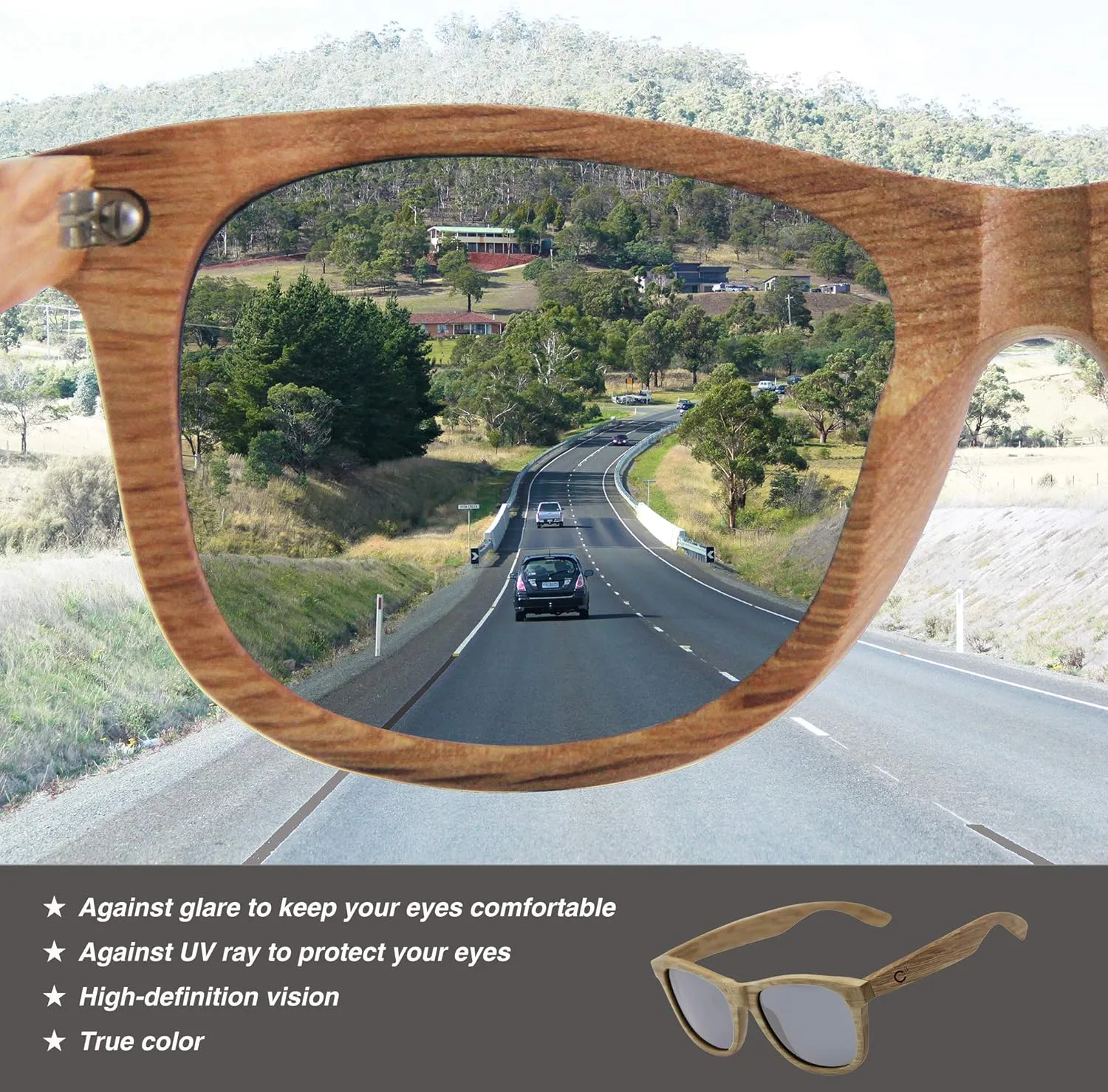 C3 Handmade Natural Wood polarized lens Sunglasses for Men and Women for Traveling Driving and Gift