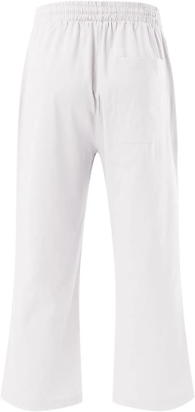 Capris Pants for Women Casual Summer Linen Lounge Palazzo Drawstring High Waisted Wide Leg Cropped Trousers