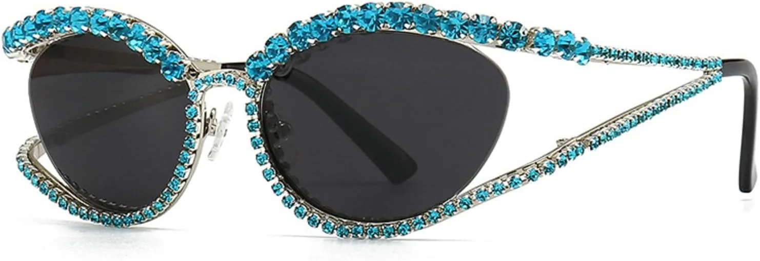 Cat Eye Sunglasses for Women Stylish Vintage Rhinestones Oval Shades Trendy Luxury Lady Sparkling Diamond Eyewear