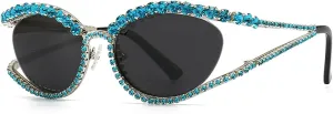 Cat Eye Sunglasses for Women Stylish Vintage Rhinestones Oval Shades Trendy Luxury Lady Sparkling Diamond Eyewear