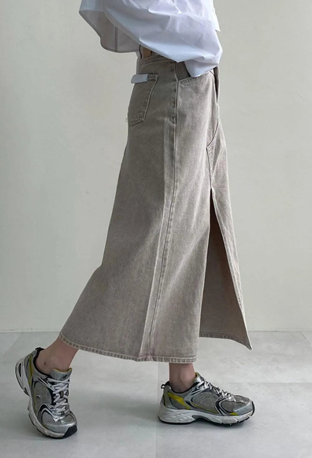 CHARTOU Women Summer Casual Long Denim Skirt Slit A Line Midi Long Jean Skirt