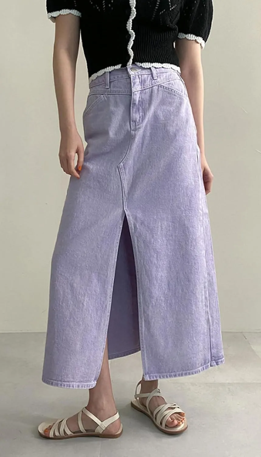 CHARTOU Women Summer Casual Long Denim Skirt Slit A Line Midi Long Jean Skirt