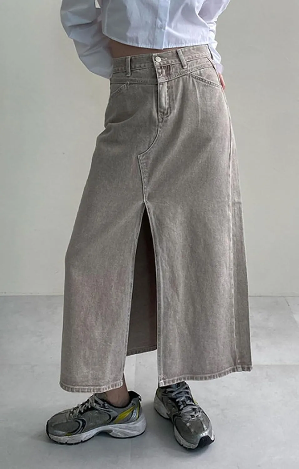 CHARTOU Women Summer Casual Long Denim Skirt Slit A Line Midi Long Jean Skirt
