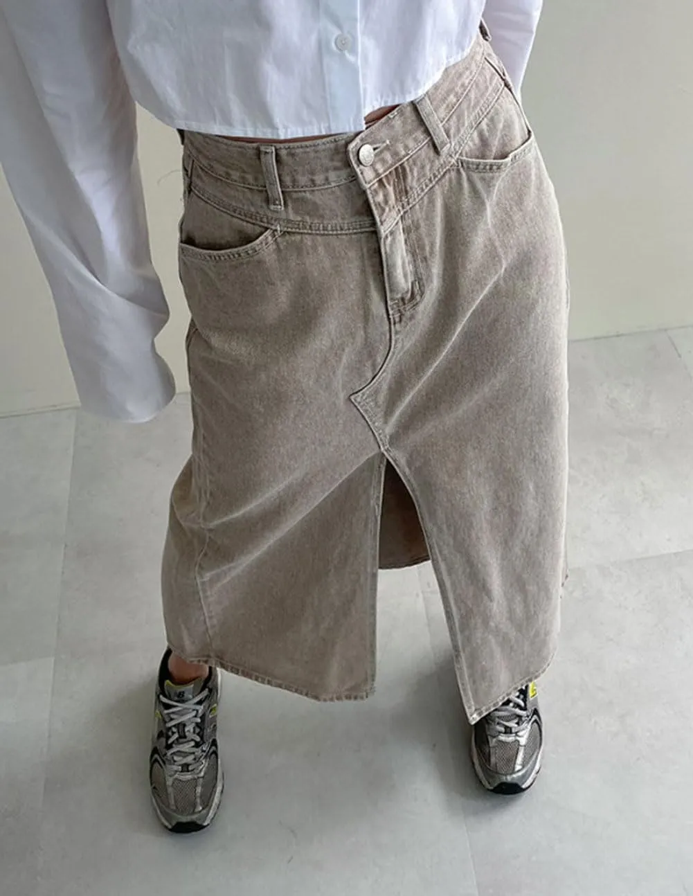 CHARTOU Women Summer Casual Long Denim Skirt Slit A Line Midi Long Jean Skirt