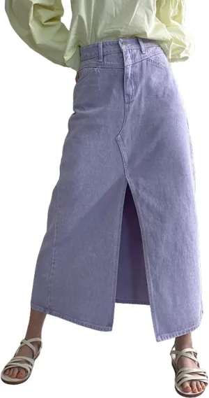 CHARTOU Women Summer Casual Long Denim Skirt Slit A Line Midi Long Jean Skirt
