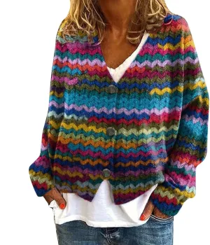 Christmas Printed Casual Cardigan for Women Trendy Long Sleeve Button Y2k Outerwears Plus Size Loose Casual Sweaters