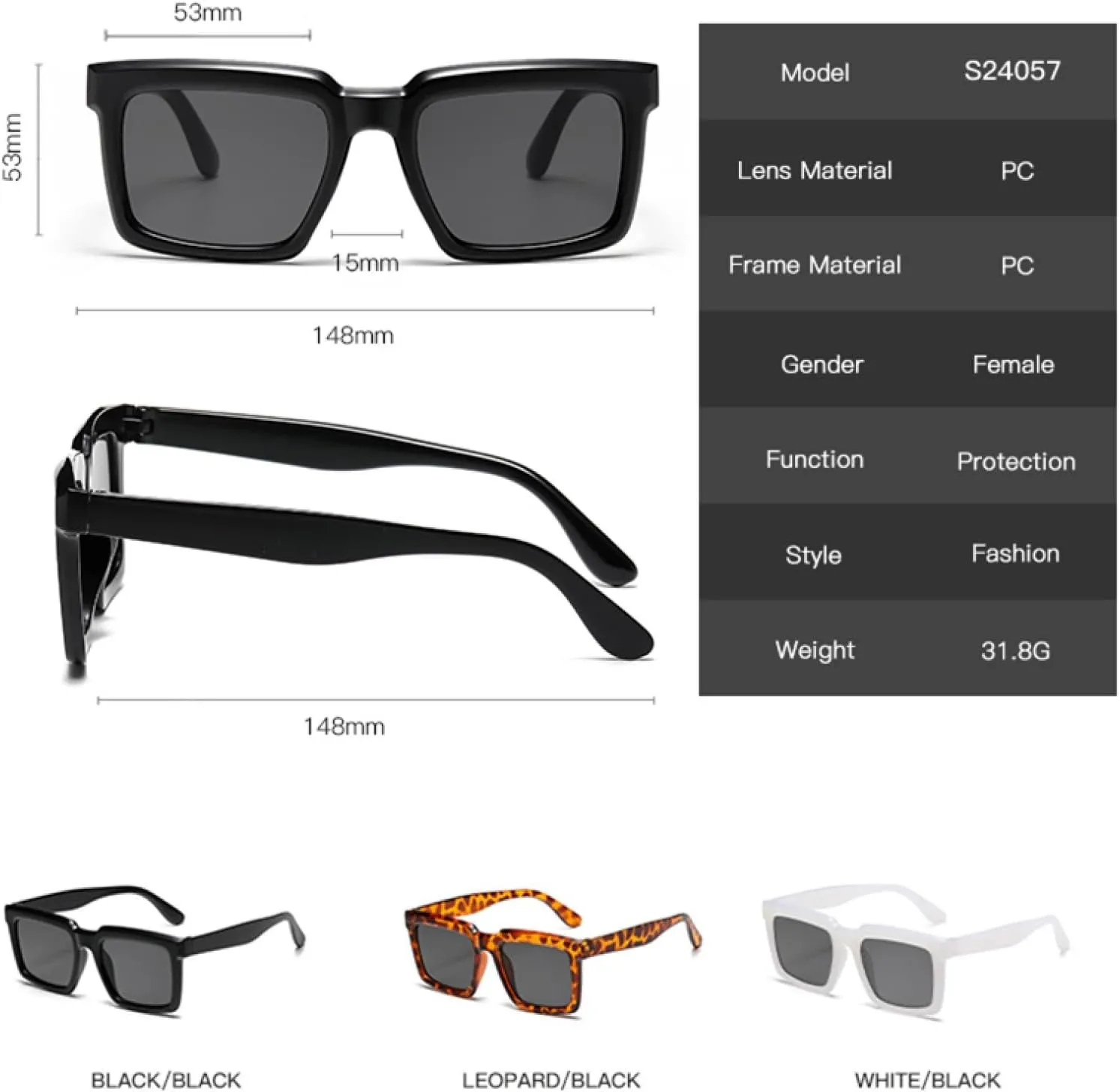Classic Rectangle Sunglasses for Women Frame Vintage Uv400
