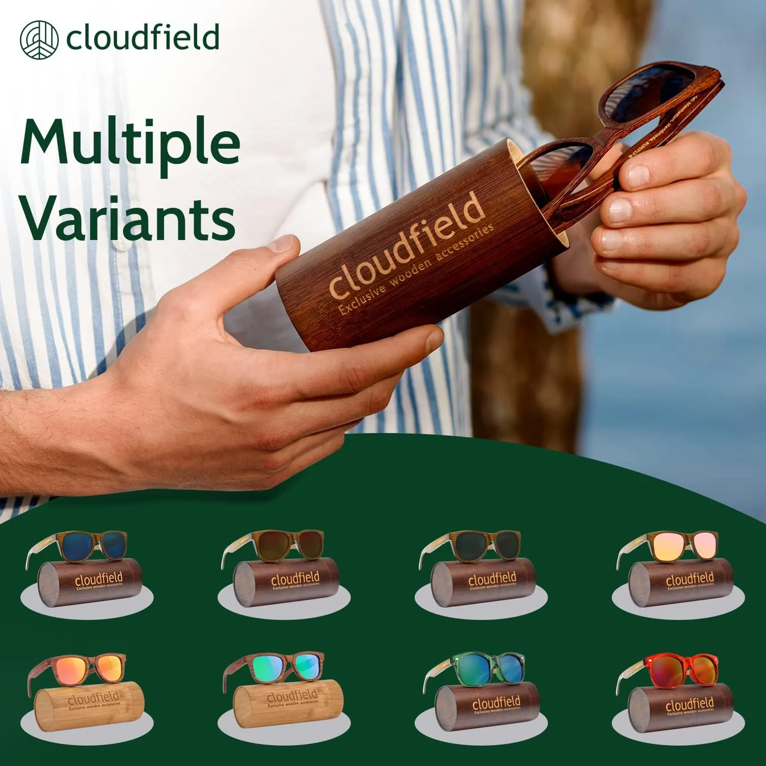 cloudfield Wood Frame Sunglasses for Men and Women with 9-Layer Polarized Lenses and Double Layer of UV Blocking Coating