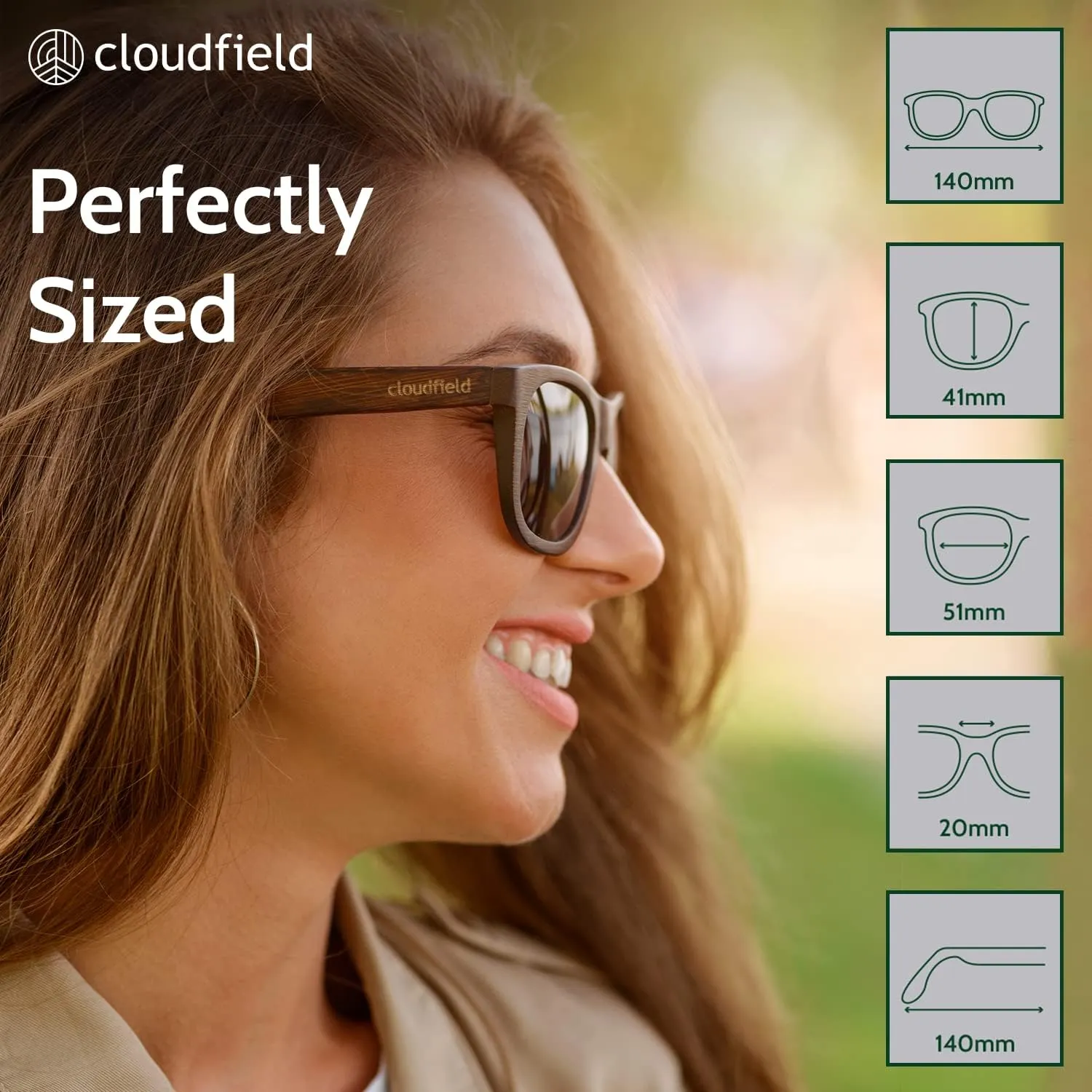 cloudfield Wood Frame Sunglasses for Men and Women with 9-Layer Polarized Lenses and Double Layer of UV Blocking Coating