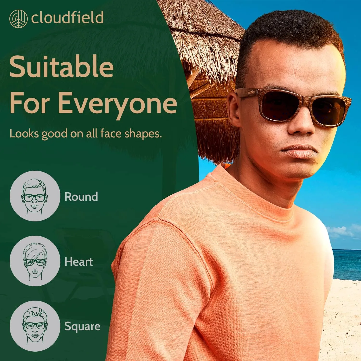 cloudfield Wood Frame Sunglasses for Men and Women with 9-Layer Polarized Lenses and Double Layer of UV Blocking Coating