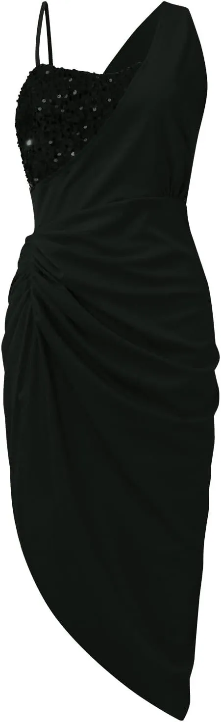 Cocktail Dresses,Sequin Bodycon One Shoulder Sexy Slit Midi Dress Formal Elegant Plus Size for Evening Dinner