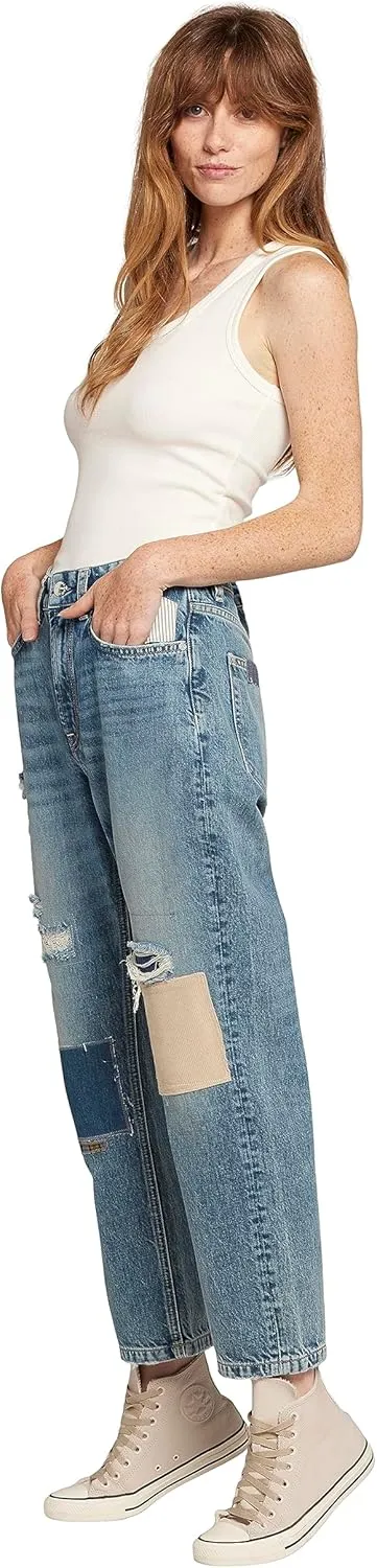Current/Elliott Womens The Boy Genius Mid Rise Straight Leg Jean  Distressed Womens Boyfriend Jeans